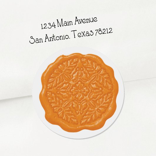 Faux Wax Seal, Orange Ronde Sticker