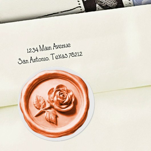 Faux Wax Seal Peach Rose 2 Deep Impression Ronde Sticker