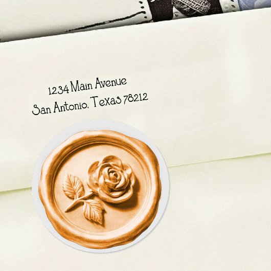 Faux Wax Seal Peach Rose 2 Deep Impression Ronde Sticker