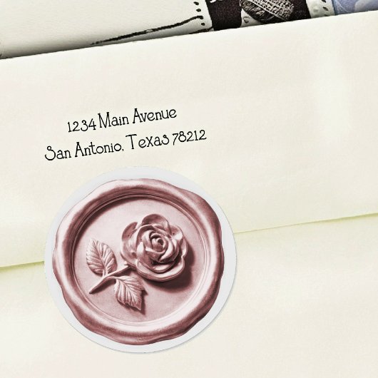 Faux Wax Seal Pink Rose 2 Deep Impression Ronde Sticker