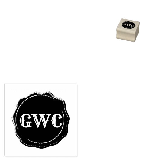 Faux Wax Seal Print Monogram Aangepast Rubberstempel (Gestempeld)