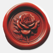 Faux Wax Seal Red Rose Diepe indruk Ronde Sticker (Voorkant)