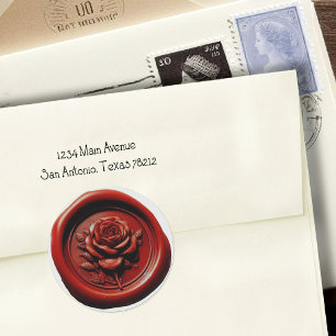 Faux Wax Seal Red Rose Diepe indruk Ronde Sticker