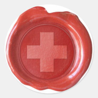 FAUX WAX SEAL - RED with WHITE CROSS Ronde Sticker
