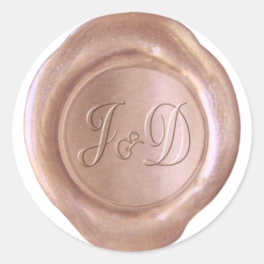 Faux Wax Seal - Roos Goud - J&D Custom Ronde Sticker (Voorkant)