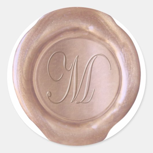 Faux Wax Seal - Roos Goud - Script M Ronde Sticker (Voorkant)