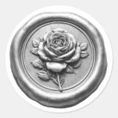 Faux Wax Seal Silver Rose Deep Impression Ronde Sticker (Voorkant)