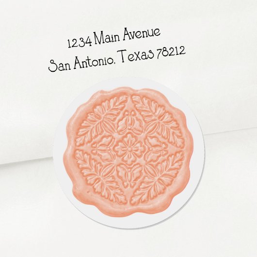 Faux Wax Seal, Soft Peach Ronde Sticker
