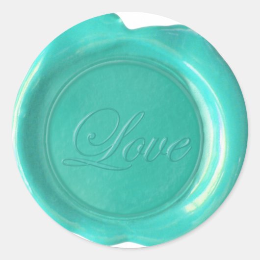 Faux Wax Seals - Blauw Blauwgroen Script - Liefde Ronde Sticker (Voorkant)
