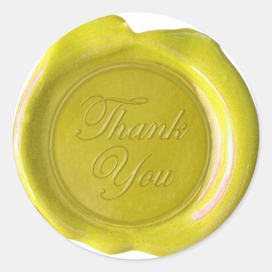 Faux Wax Seals - Geel Manuscript - Dank u Ronde Sticker (Voorkant)