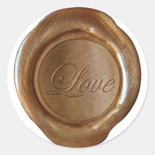 Faux Wax Seals - Koperen Script - Liefde Ronde Sticker (Voorkant)