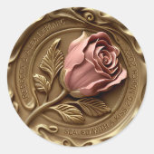Faux Wax Stamp Envelope Seal Goud Roze Rose Bloem Ronde Sticker (Voorkant)