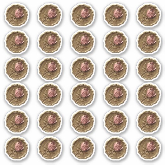 Faux Wax Stamp Envelope Seal Goud Roze Rose Bloem Sticker (Voorkant)