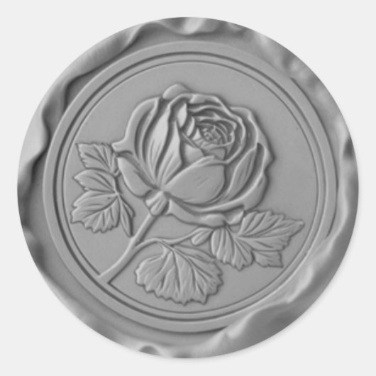 Faux Wax Stamp Envelope Seal Silver Roos Flower Ronde Sticker (Voorkant)