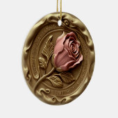 Faux Wax Stamp Gold Pink Rose Flower Anniversary Keramisch Ornament (Rechts)