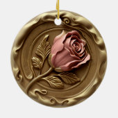 Faux Wax Stamp Gold Pink Rose Flower Anniversary Keramisch Ornament (Achterkant)