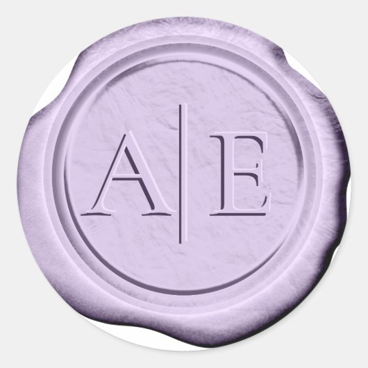 Faux Wax Wedding Initialen Lavendel ID990 Ronde Sticker (Voorkant)