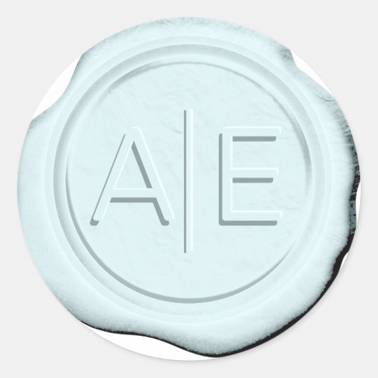 Faux Wax Wedding Initialen LT Blauw ID968 Ronde Sticker (Voorkant)