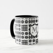 Faux Welsh Tapestry Pattern Monogram Black, White Mok (Voorkant links)