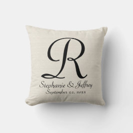 Faux White Burlap Monogram Namen 16" Vierkant Kussen