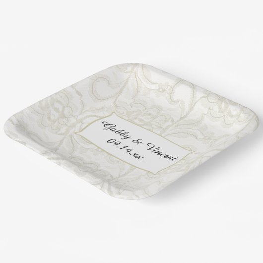 Faux White Lace Wedding Papieren Bordje (Gebogen)