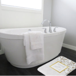 Faux White Leather Marble Monogram Badmat