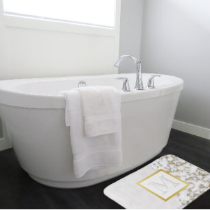 Faux White Leather Marble Monogram Badmat