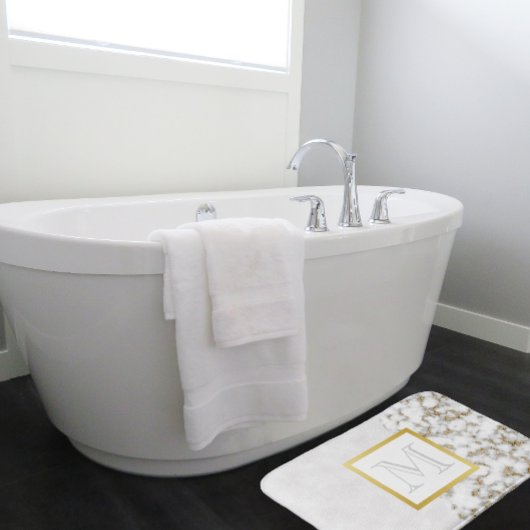 Faux White Leather Marble Monogram Badmat