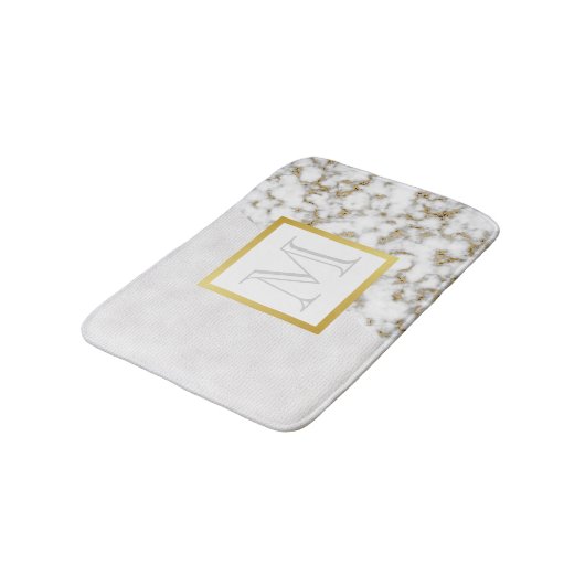 Faux White Leather Marble Monogram Badmat (Gekanteld)