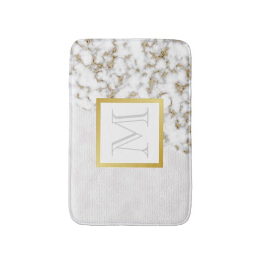 Faux White Leather Marble Monogram Badmat (Voorkant Verticaal)