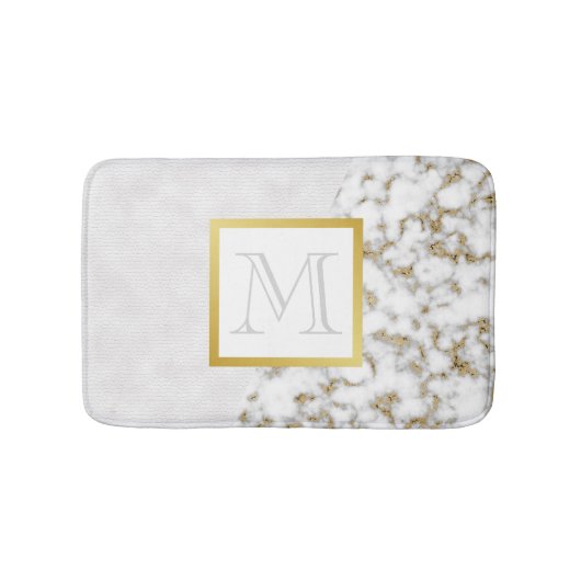 Faux White Leather Marble Monogram Badmat (Voorkant)
