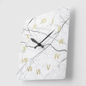 Faux White Marble Black met Gold Numerals Vierkante Klok (Hoek)