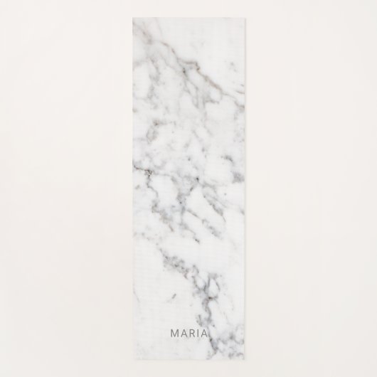 Faux White Marble Texture look-like & Custom Name Yogamat (Voorkant)