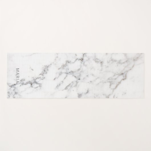 Faux White Marble Texture look-like & Custom Name Yogamat (Voorkant (horizontaal))