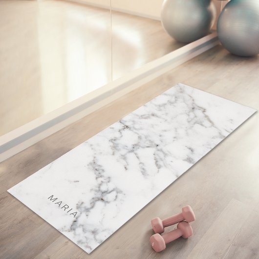 Faux White Marble Texture look-like & Custom Name Yogamat