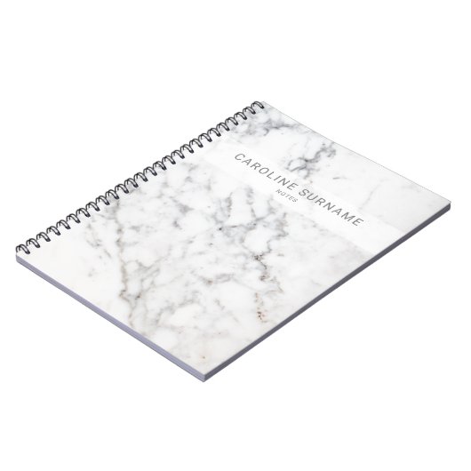 Faux White Marble Texture look-like & Custom Text Notitieboek (Linkerzijde)