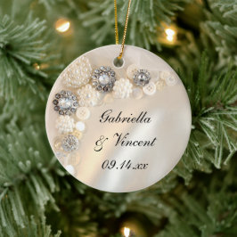 Faux White Pearl and Diamond Buttonnen Wedding Keramisch Ornament