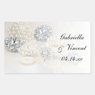 Faux White Pearl and Diamond Buttonnen Wedding Rechthoekige Sticker