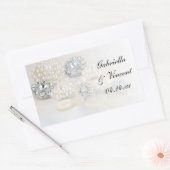 Faux White Pearl and Diamond Buttonnen Wedding Rechthoekige Sticker (Envelop)
