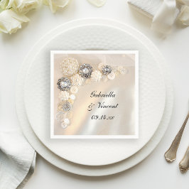 Faux White Pearl and Diamond Buttonnen Wedding Servet