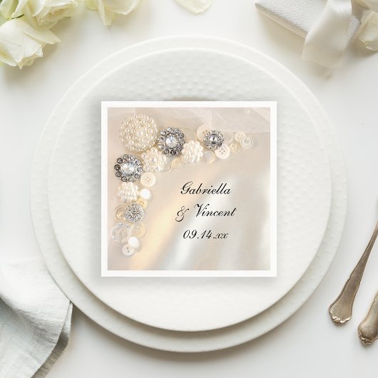 Faux White Pearl and Diamond Buttonnen Wedding Servet