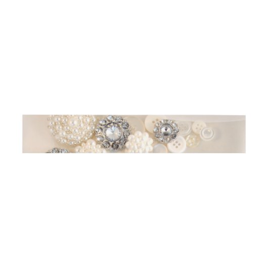 Faux White Pearl and Diamond Buttonnen Wedding Uitnodigingen Wikkel (Vlak)