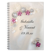 Faux White Pearl and Pink Diamond Buttonnen Weddin Notitieboek (Voorkant)