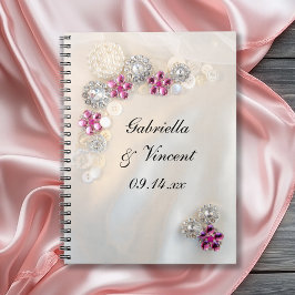 Faux White Pearl and Pink Diamond Buttonnen Weddin Notitieboek