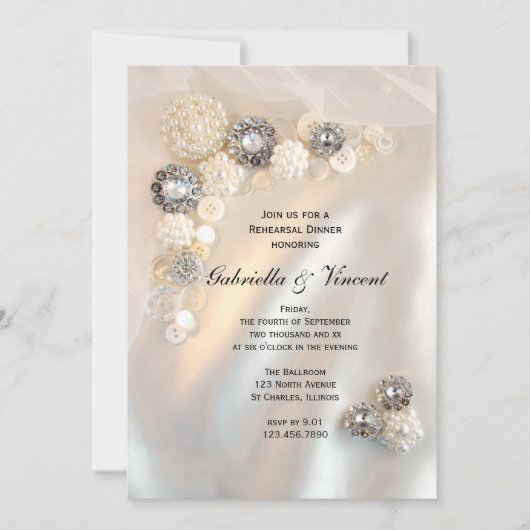 Faux White Pearl Diamond Button Rehearings Dinner Kaart (Voorkant)