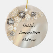 Faux White Pearl en Diamond Buttonnen Quinceañera Keramisch Ornament (Voorkant)