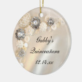 Faux White Pearl en Diamond Buttonnen Quinceañera Keramisch Ornament (Links)