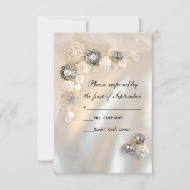 Faux White Pearls and Diamond Buttonnen Wedding RSVP Kaartje