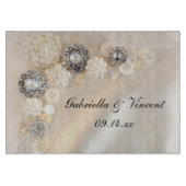 Faux White Pearls and Diamonds Button Wedding Snijplank (Voorkant)