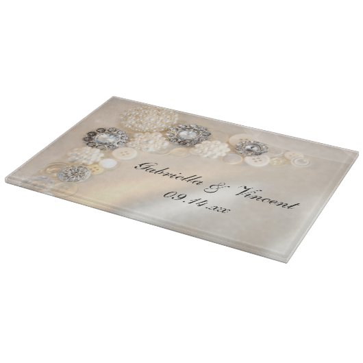 Faux White Pearls and Diamonds Button Wedding Snijplank (Hoek)